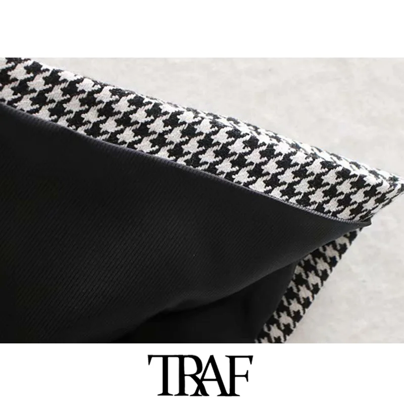 TRAF, Женская винтажная стильная офисная одежда, Хаундстут, блейзер с поясом, модное пальто, v-образный вырез, длинный рукав, клетчатая верхняя одежда, шикарные топы