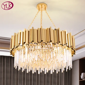 

Hot Youlaike Modern Crystal Lamp Chandelier For Living Room Luxury Gold Round Stainless Steel Chain Chandeliers Lighting