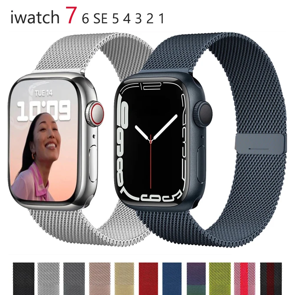 Milanese Loop Strap For Apple watch band 41mm 45mm 40mm 44mm 38mm 42mm Magnetic Stainless Steel Bracelet iWatch 7 6 5 Wristband | Наручные