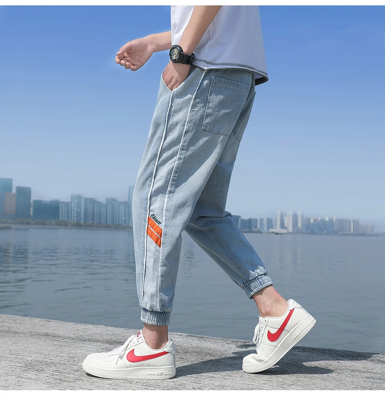 VOGUELEO/модные джинсы года для мужчин, Осенние, светлая, светлая, моющиеся, свободные штаны для молодых мужчин, хип-хоп джинсовые шаровары ковбойские штаны