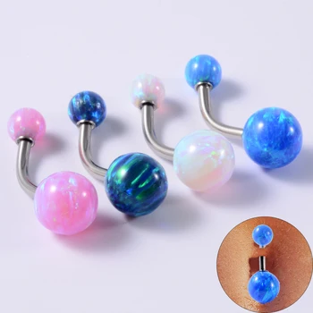 

CHUANCI 1 PC Round Fire Opal Stone Belly Button Ring Navel Piercing New Body Piercing Jewelry 14G