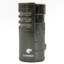 Cohiba Metal Cigarette Cigar Tobacco Lighter 3 Torch Jet Flame With Punch Refillable Windproof Smoking Accessories Gift Box