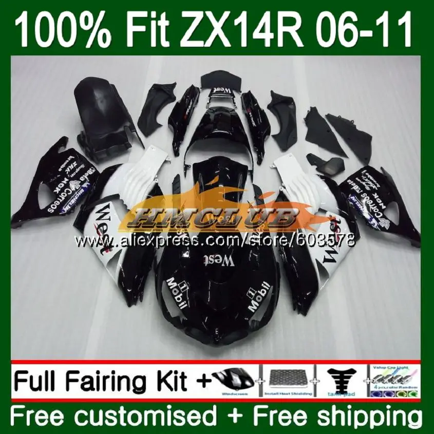 Инъекции для KAWASAKI ZZR1400 ZX 14R 2006 2007 2008 2009 2010 2011 Белый ЗАПАД 113CL. 53 ZX-14R ZX14R 06 07 08 09 10 11 обтекатель - Цвет: No. 1