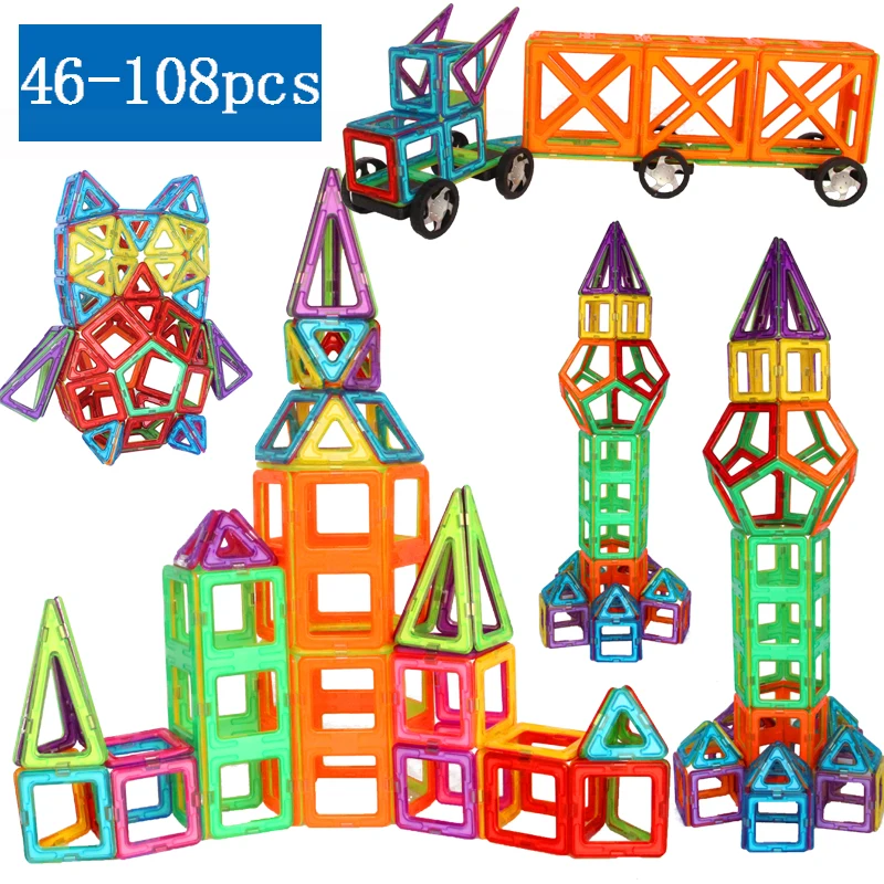 

Magnetic Designer Construction & Building Toys 46-108 PCS Big Size Magnetic Blocks Magnets Building Blocks Toys For Children