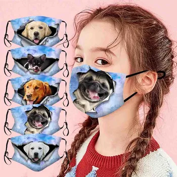 

5pcs Children's Masks Pet Cats And Dogs Tie-dye Printing Dustproof Sunscreen Face Mask Breathable Washable Reusable Mascarilla