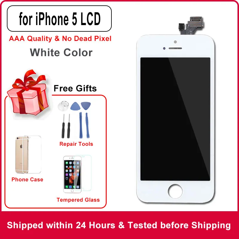 Качественный ЖК-дисплей AAA для iPhone 4, 4S, 5, 5S, SE, 6, 6 S, 6 plus, 6S plus, 7, 7 plus, 8, 8 plus, ЖК-дисплей, сенсорный экран, замена, без битых пикселей - Цвет: for iPhone 5 white