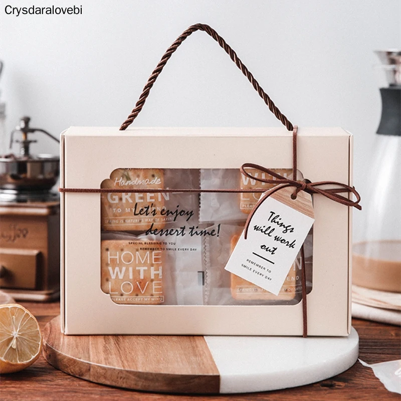 

5 шт., 22x15x5 см, бумажная коробка с ручками и окошком для выпечки печенья, карамельного печенья, упаковка, свадебный подарок на день рождения
