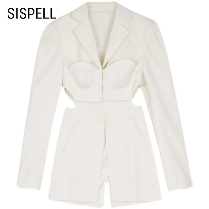 

SISPELL Hollow Out Blazer Coats For Female Lapel Collar Long Sleeve High Waist Slimming Slip Women's Casual Coat Fashion New