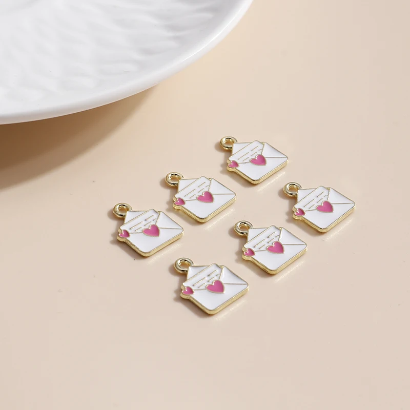 10 Stück 11*15mm Emaille Liebesbrief Charms für Schmuckherstellung Niedliche Mädchen Charms Anhänger Halsketten Ohrringe Handgefertigte Accessoires – Detail 6