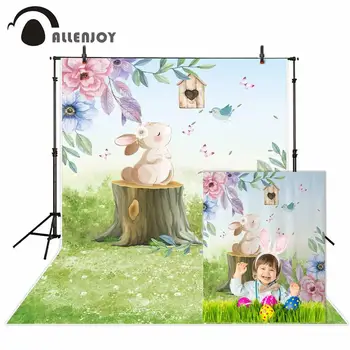 

Allenjoy Rabbit Photography Backdrop Spring Grass Flowers Painting Fairy Tale Background Photo Studio Child Photocall Photophone