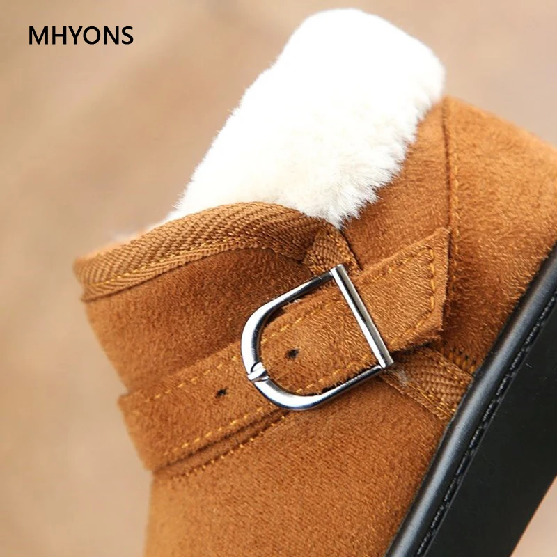 MHYONS/детские зимние ботинки; модная обувь с мягкой подошвой для девочек и мальчиков; Плюшевые ботинки для маленьких девочек; зимние теплые детские кроссовки; обувь