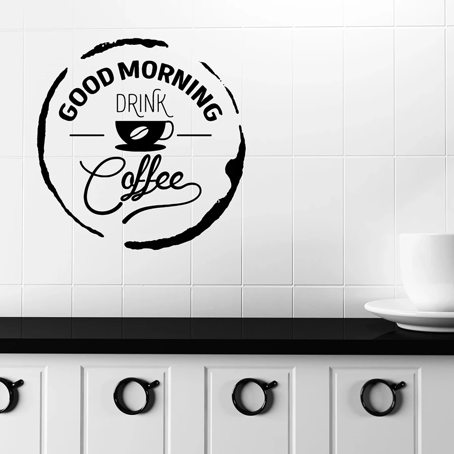 Good Morning Наклейка на стену слова цитаты напиток кофе виниловая наклейка окно Кафе