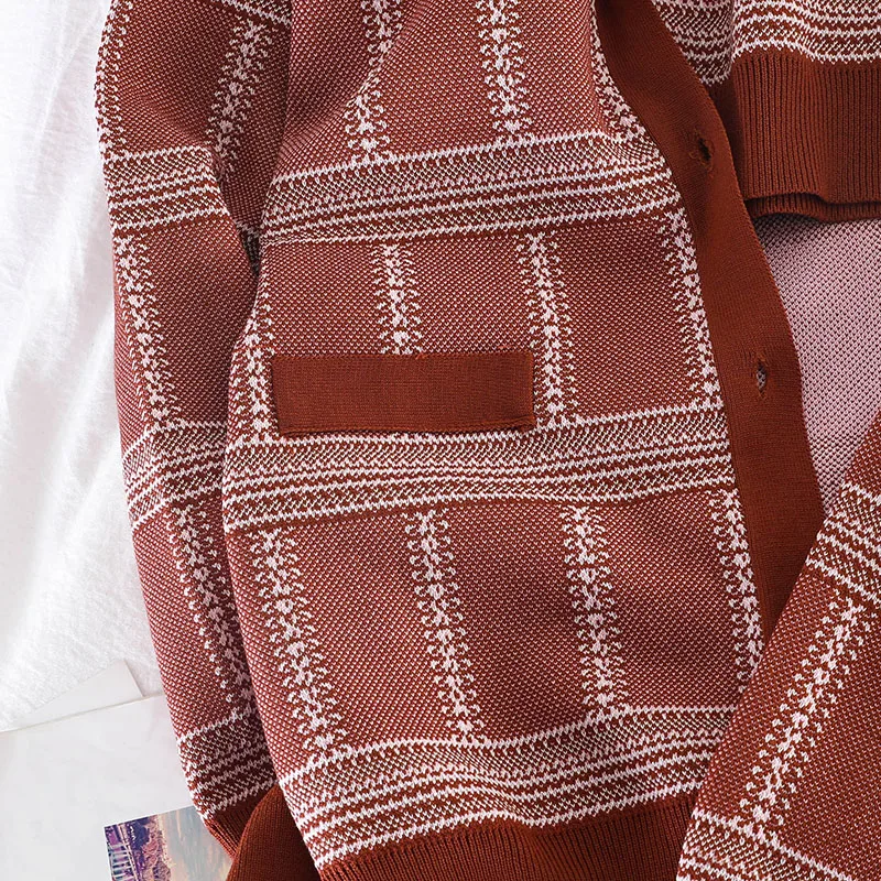 Женский вязаный однобортный полосатый длинный жакет и мини-юбка короткая женская ночная кофта Топ 3 шт. комплекты женский зимний костюм городской комплект одежды