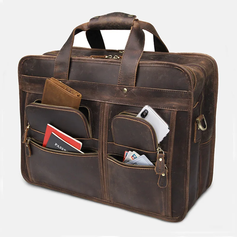 Винтажный портфель из натуральной кожи для мужчин деловая сумка ноутбука 14