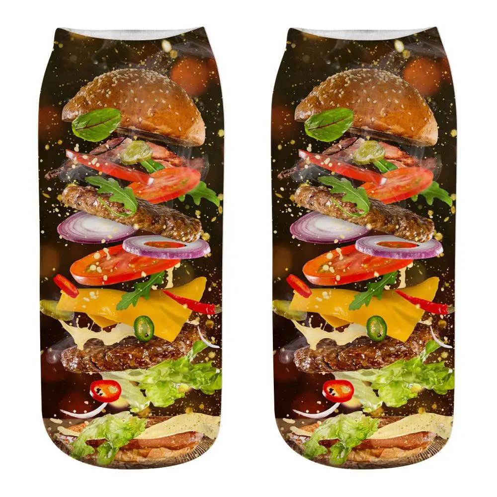 1 пара женских носков с изображением гамбургера и картофеля фри женские и мужские носки до щиколотки с объемным забавным рисунком еды сумасшедшие милые Необычные носки с принтом