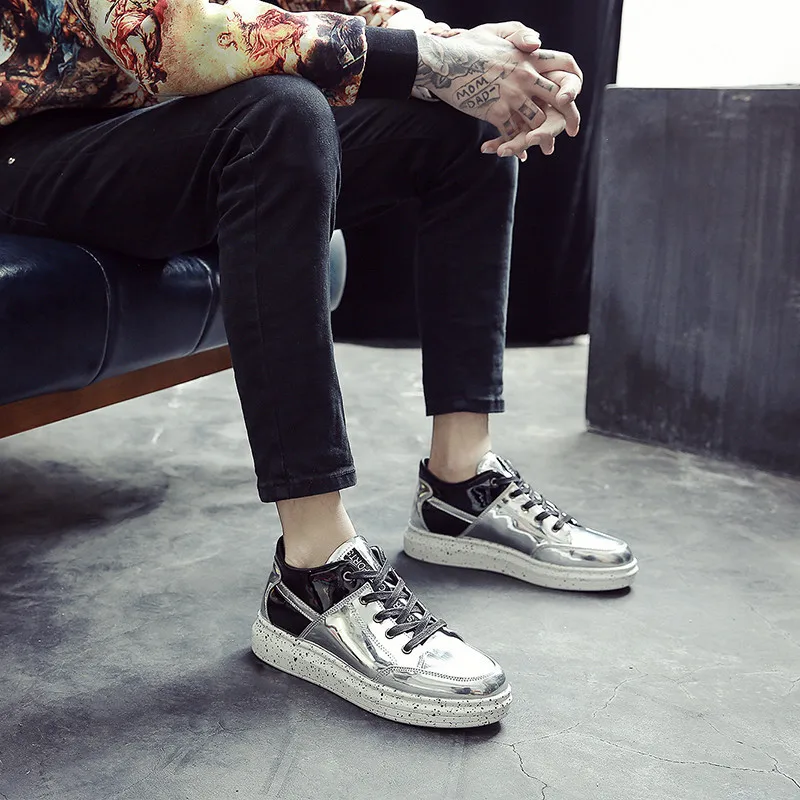 

Spring MEN'S SHOES Patent Leather Bright Surface Pu Light Bottom Platform Catwalks Shoes Korean-style Casual Trend Sport Sneaker