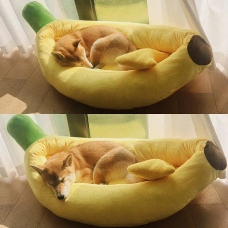

Dog Bed Yellow Banana Cute Soft Pet Bed for Dogs Cats Beds Sofa Warm Nest Creative Detachable Cats House All Seasons Suit