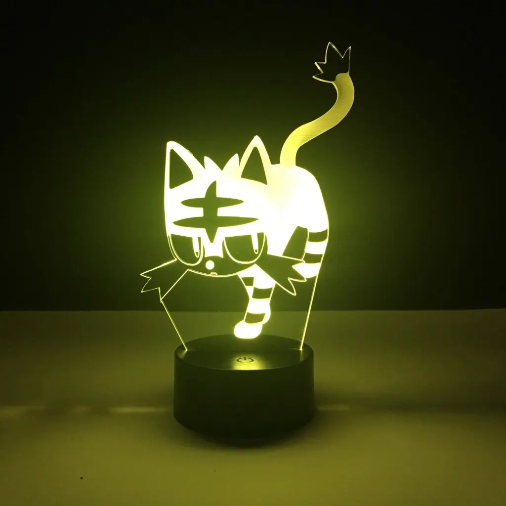 Kid Led Night Light Litten Pokemon Go Fire Cat Nightlight for Children's Bedroom Decor Light Holiday Gift Baby Led Night Lamp 3d