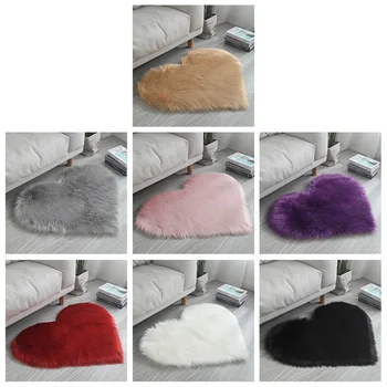 

Love Heart Shape Fur Rugs Artificial Wool Sheepskin Baby Room Bedroom Soft Area Mat Long Hairy Rug Blue White Pink Shaggy Carpet