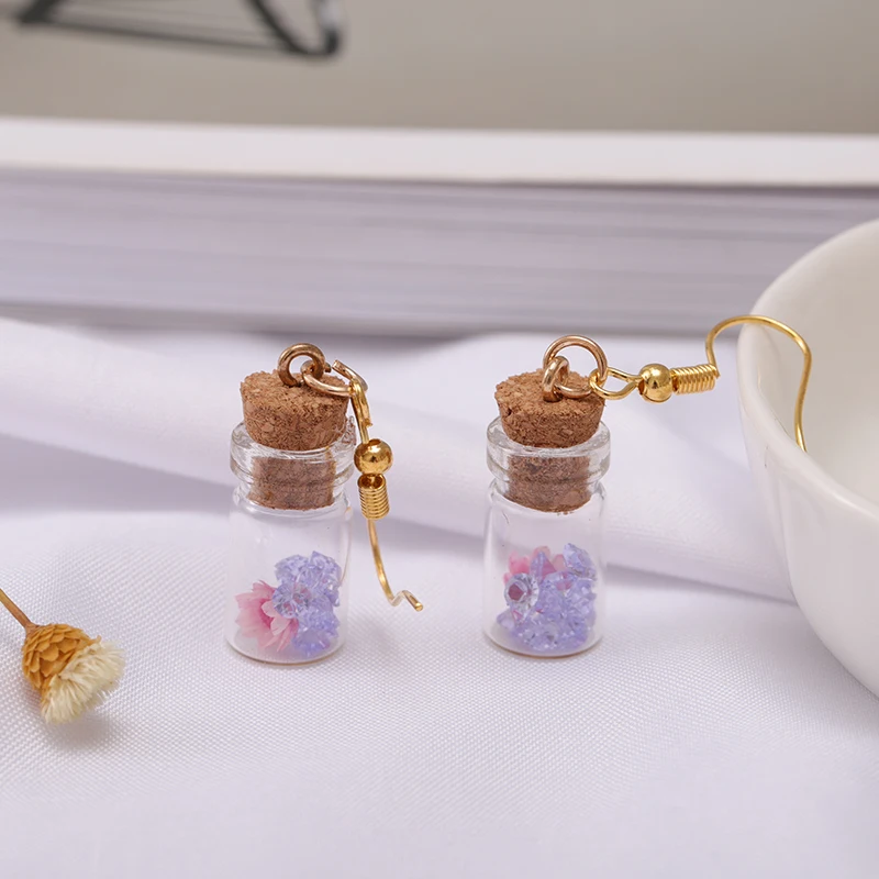 G.YCX Fashion Glass Drifting Bottle Earrings for Women Girls Korean Transparent Irregular Stone Drop Earings Blue Cup Jewelry | Украшения и