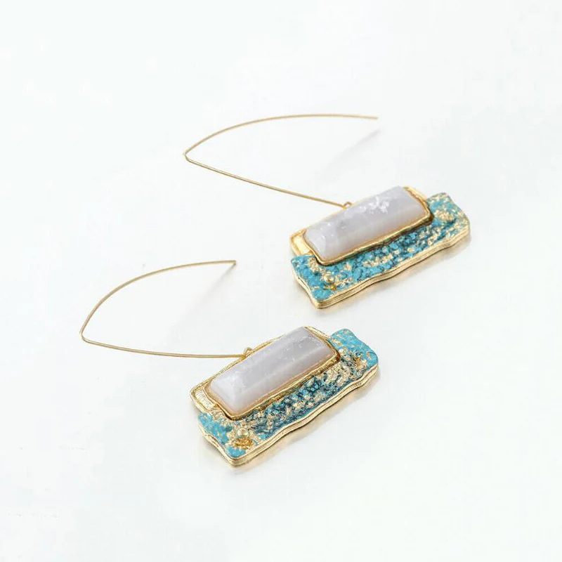 QCOOLJLY Boho Этнические каучук зеленого цвета Камень Висячие серьги для женщин Индийский Племенной Винтаж Серьги pendientes mujer moda - Окраска металла: S07308