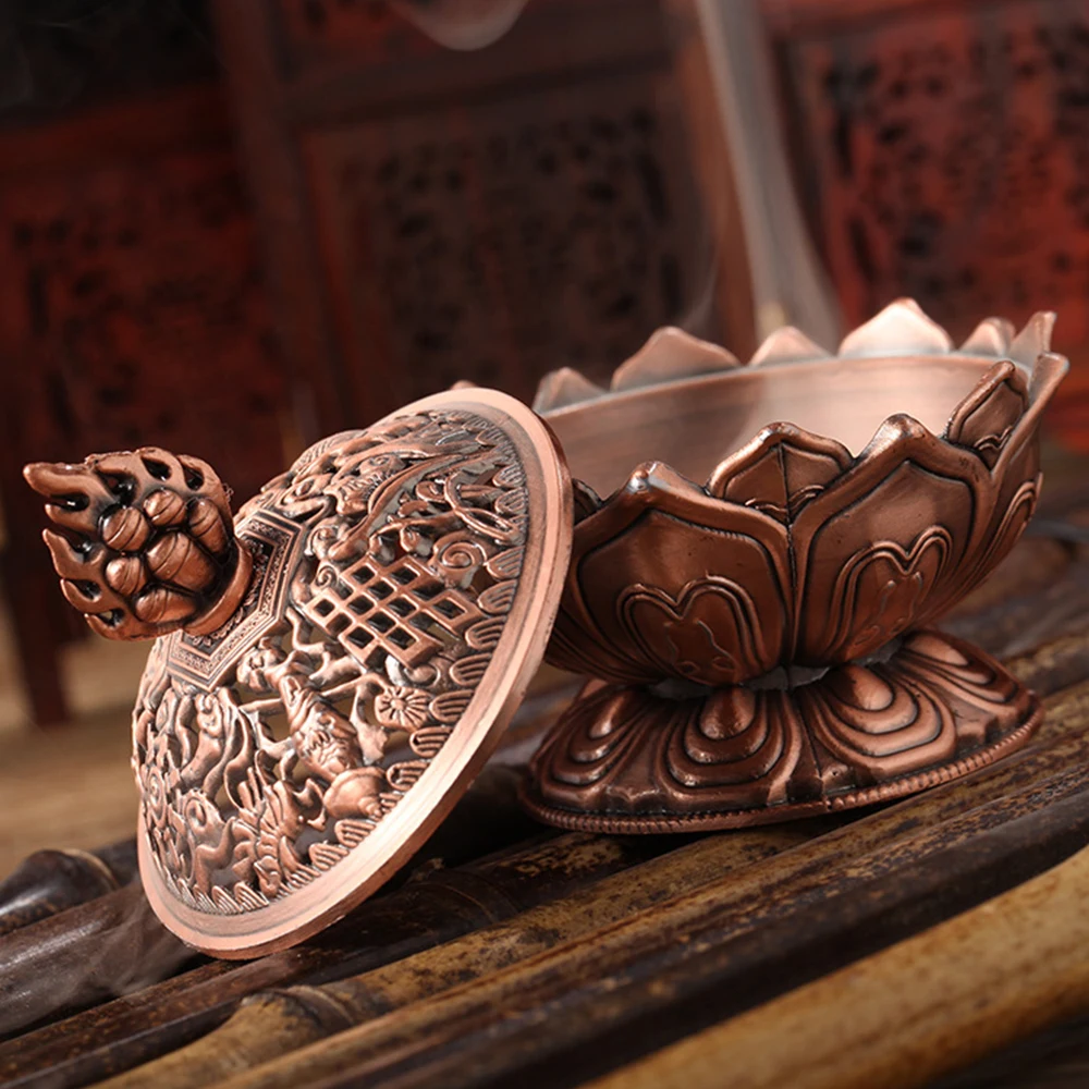 Alloy Incense Burner Chinese Buddha Incense Holder Lotus Flower Sandalwood Censer Aromatherapy Furnace Office Home Decor Crafts