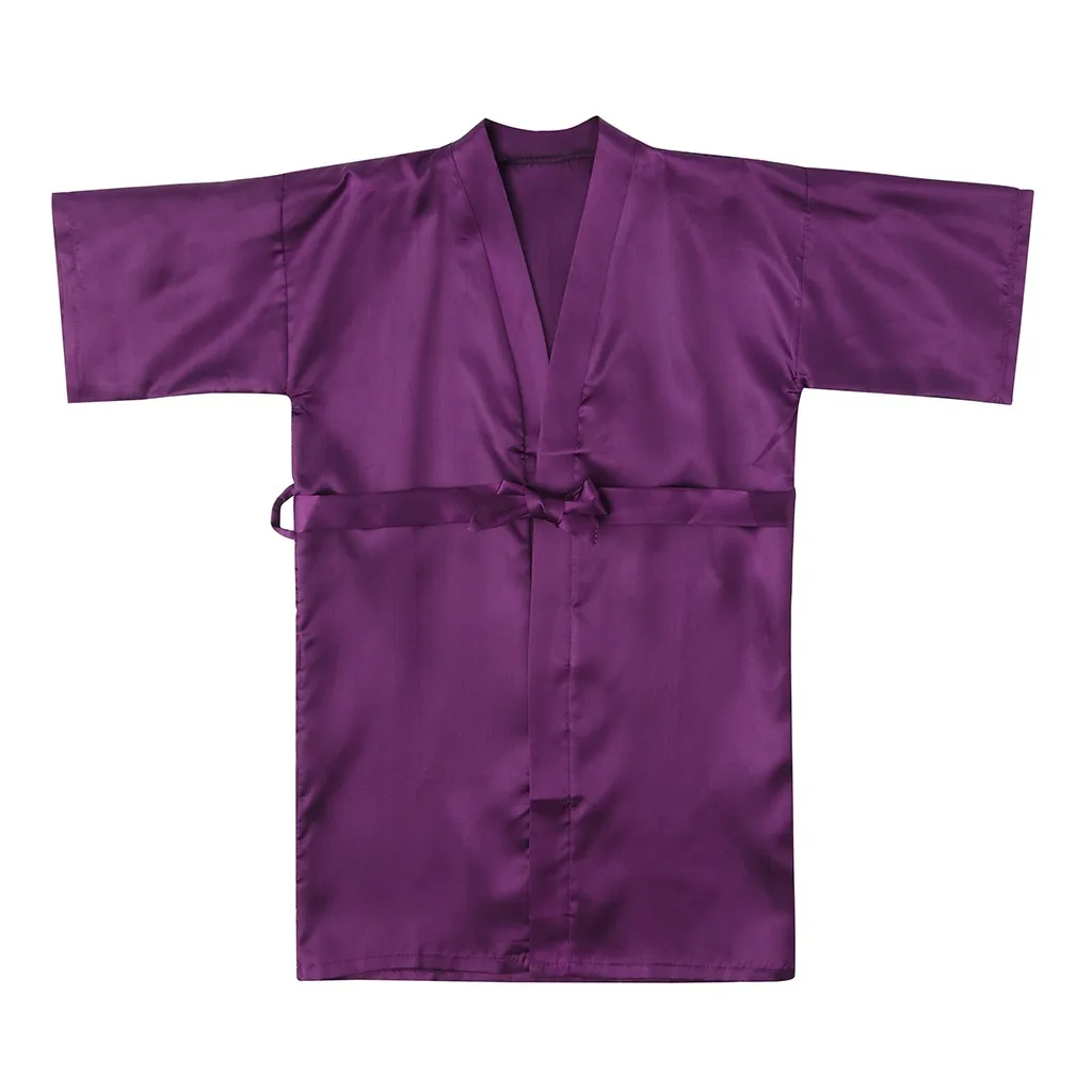 Повседневный Малыш Дети ребенок дети девочки халат сплошной шелк печатных атласа кимоно мягкие удобные халаты халат одежда для сна - Цвет: Фиолетовый