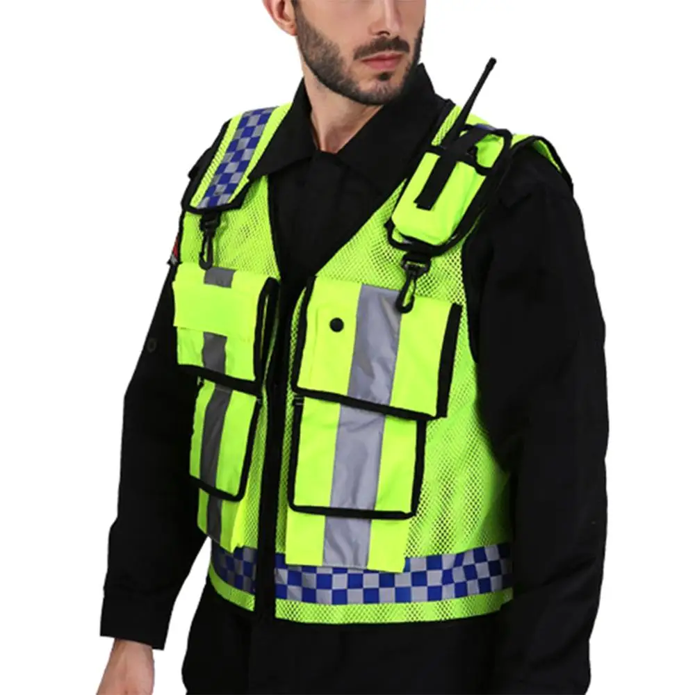 

Men's vest Jacket High-Visibility Reflective Fluorescent Vest Outdoor Safety Work Warning 2-Pocket 40P