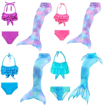 Children Mermaid Swimming Suit 3pcs Mermaid Tails Swimmable Swimsuit Mermaid Costume Clothes Swimwear Bikini Sets