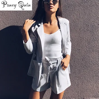 

Cotton Linen Summer Suit Blazer + Short Pant Female 2 Pieces Set Tracksuit for Women Loose Blazer Bow Elastic Waist Short Pant