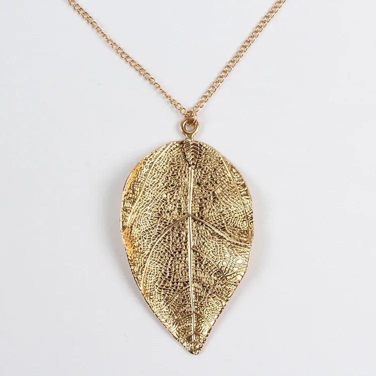 Новое модное золотистое металлическое ожерелье с подвеской в виде листьев