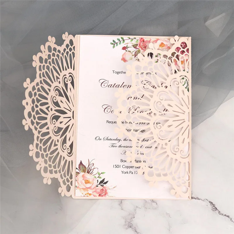  10Pcs Laser Cut Wedding Invitations Cards Bridal Shower Gift Greeting Card Business Event Party Sup - 4.00053E+12