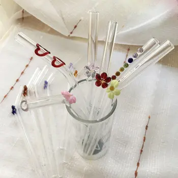 

Borosilicate Color Glass Pipette Heat-Resistant Milk Fruit Juice Adult Milk Tea Straw Creative Goddess Lazy Straw