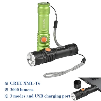 

Portable mini USB flashlight CREE XML T6 LED torch lamp rechargeable18650 Built-in battery waterproof flashlight hand lamp light