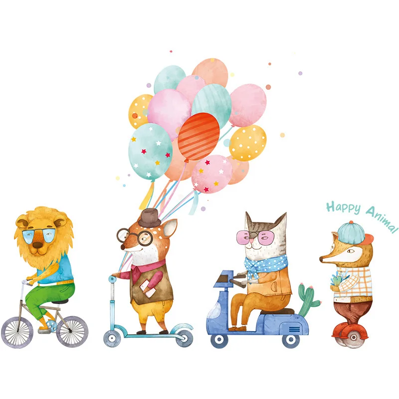 

Cartoon Animal Lion Color Balloons Wall Sticker For Kids Room Baby Bedroom Waterproof Wall Decals Window Poster Nursery Decor