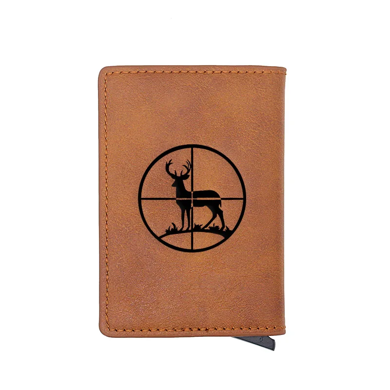 

Unique Hunting Elk Credit Card Holder Wallet Men Women PU Leather RFID Aluminium Slim Small Short Purse