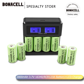 

2800mAh Rechargeable 3.7V Li-ion 16340 Batteries CR123A Battery+LCD Charger for Arlo Security Camera For 16340 CR123A Battery