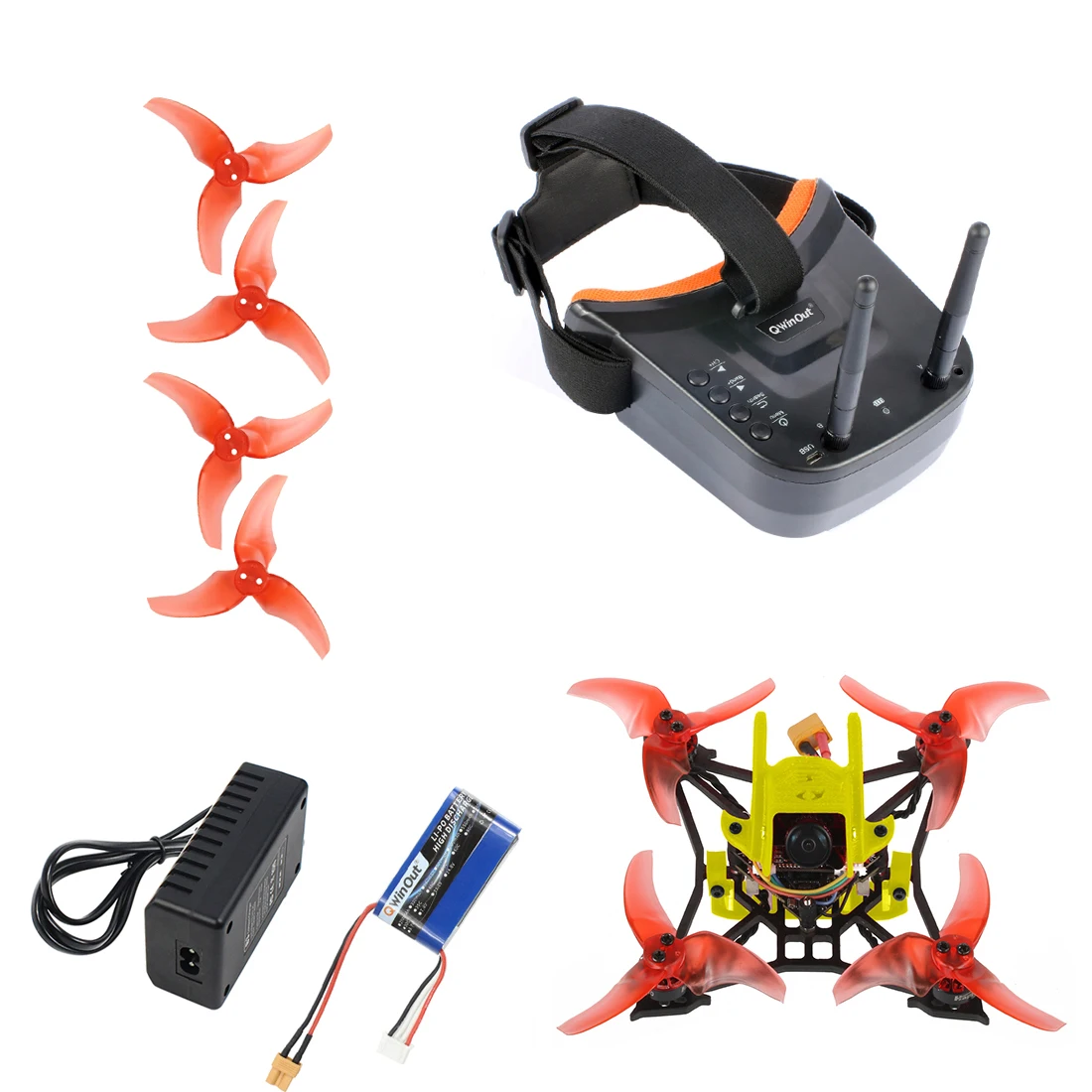 JMT T100 DIY RC Дрон комплект 2,5 дюймов 100 мм Крытый FPV гоночный Дрон с Crazybee F4 PRO V3.0/Frsky приемник/LST-009 FPV очки - Цвет: Цвет: желтый