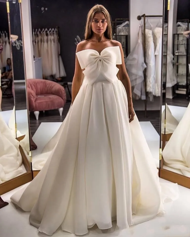 

Sexy Cheap Bohemian Beach Wedding Dresses Big Bow Sweetheart Sweep Train Plus Size Wedding Dress Bridal Gowns vestidos