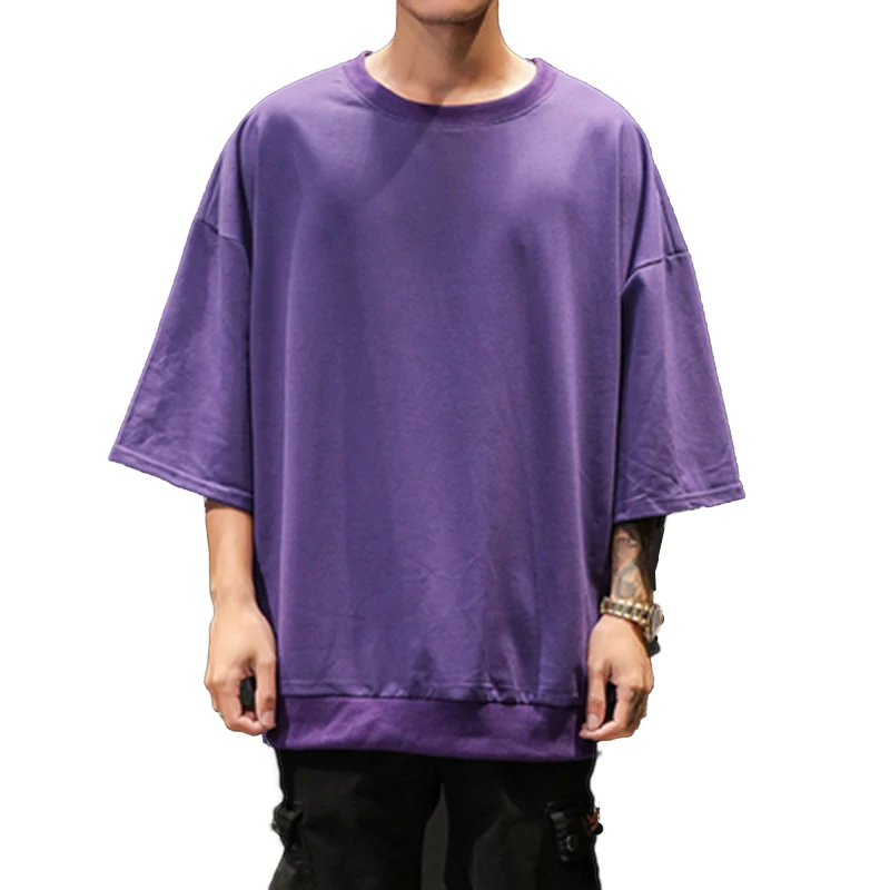 Хлопковые мужские футболки, мужские футболки с рукавом три четверти и круглым вырезом, одноцветные футболки, мужские свободные классические базовые футболки, повседневные мужские Топы И Футболки