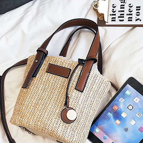 Handmade Women Handbag Vintage Retro Beach Bag Straw Rope Knitted Big Messenger Bag Lady Fresh Paper Pack For Summer Tote