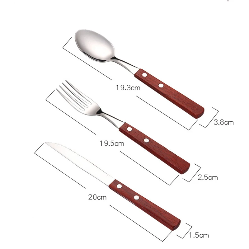 Spoon Fork Knife 3 шт./компл. наборы столовых приборов из нержавеющей стали столовая ложка Вилка деревянная ручка ножа посуда столовая посуда Couverts De Table - Цвет: Spoon Fork Knife