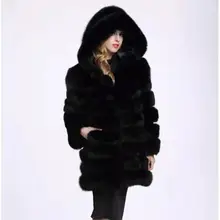  Natural Fox Detachable Deformation Ladies Hooded Real Fox Fur Pocket Long Jacket Vest Fashion Thicken Warm Jacket 