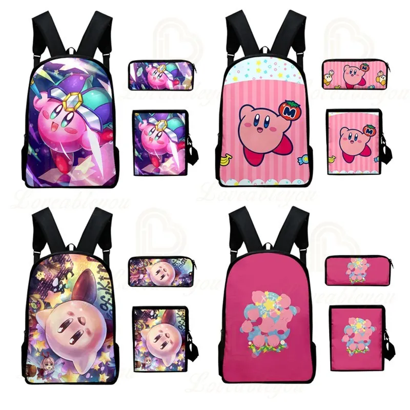 

2020 3D Game Star Kirby Color Printing Bag Three-piece Oxford Cloth Male and Female Student Bag Sets for School Gifts