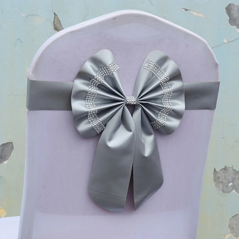 Silver Новинка, пояс с бантом, пояс для стула, Noeud De Chaise Mariage, украшение на спинку стула, свадебные украшения для банкета, вечерние, рождественские - Цвет: Silver