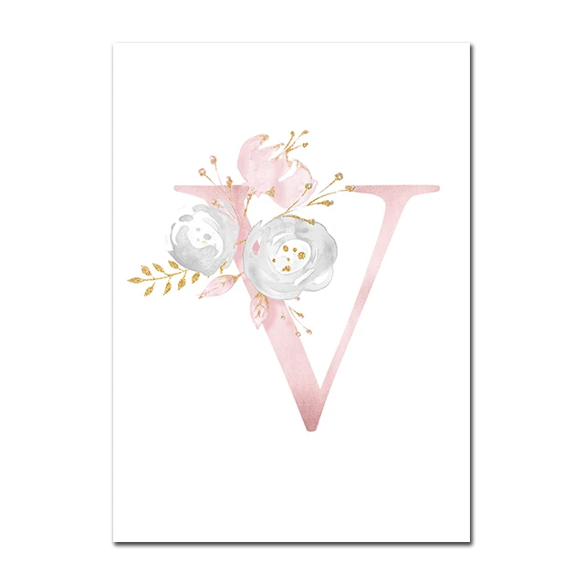 Baby Posters Personalized Girl's Name Custom Poster Nursery Prints Pink Flowers Wall Art Canvas Painting Pictures For Girls Room - Цвет: V