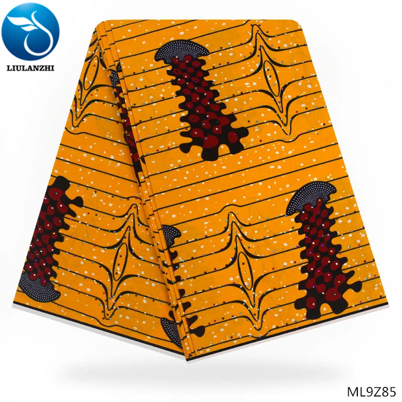 

LIULANZHI Orange african fabric real wax fabric Latest design rhinestones prints wax fabric for dress 6yards ML9Z77-ML9Z94