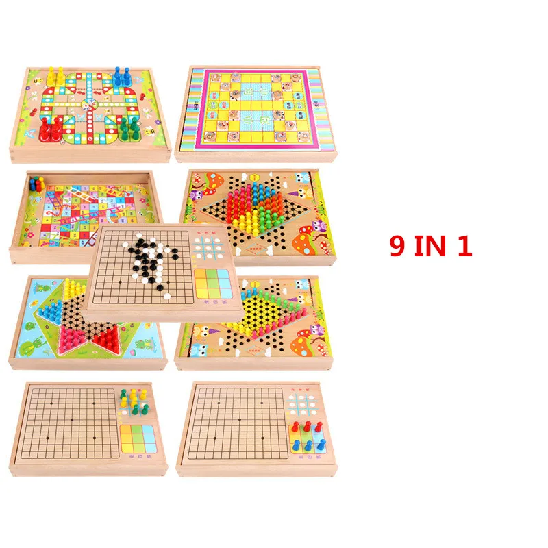 Деревянные детские игрушки 3D головоломка все в одном Летающие шахматы, многофункциональные шахматы деревянные шахматы