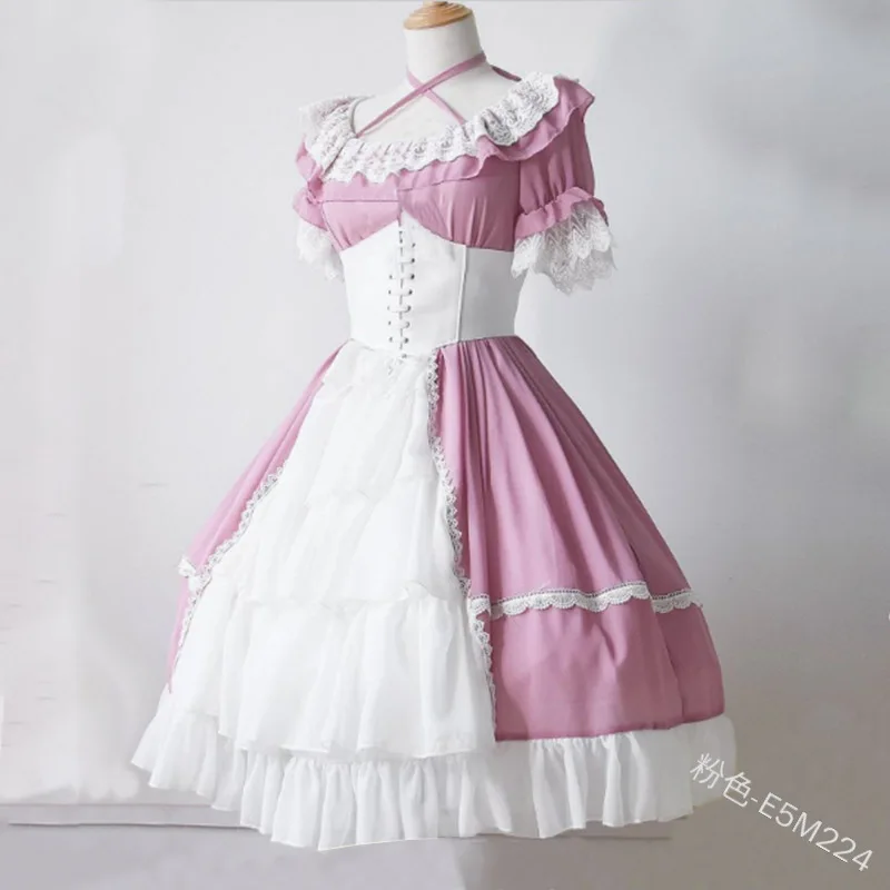 Винтажное кружевное бальное средневековое платье для девочек; готическое платье с расклешенными рукавами; платье принцессы в стиле Лолиты; Женская праздничная одежда в стиле ретро; Косплей - Цвет: Розовый