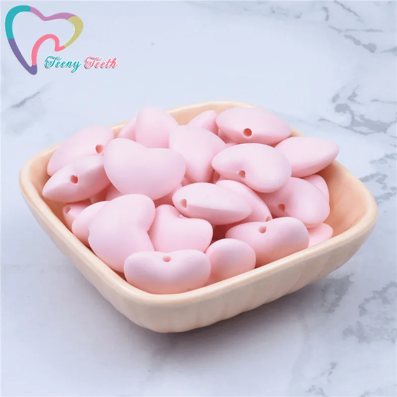 10 PCS/Lot Silicone Teething Necklace Heart Beads Food Grade Silicone Baby Teether Accessories Dummy Chain Holder Decorate